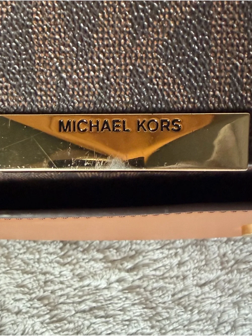 Michael Kors Brown Logo Crossbody with Gold Chain